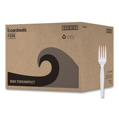 Mediumweight Polystyrene Cutlery, Fork, Plastic, White, 100/Box, 10 Boxes/Carton