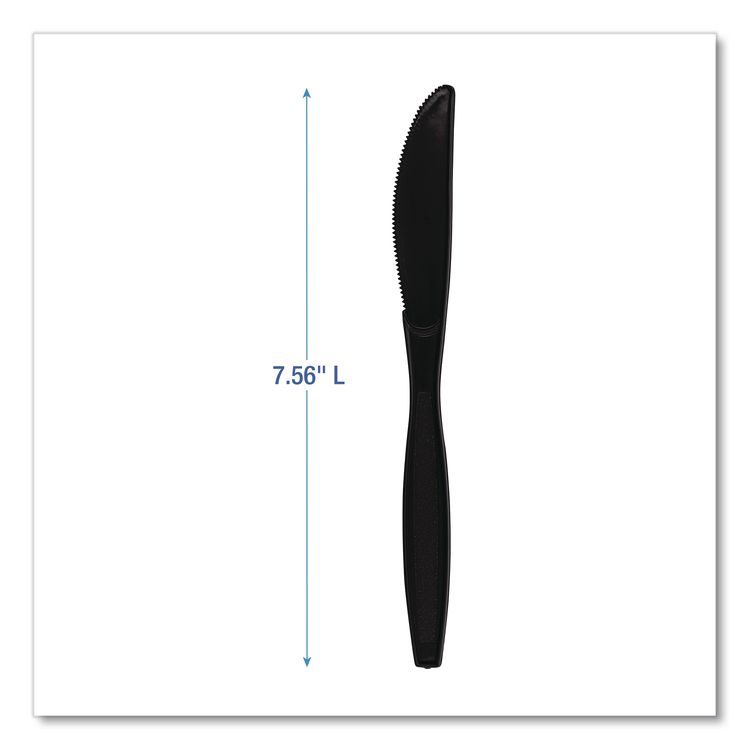 Heavyweight Polypropylene Cutlery, Knife, Plastic, Black, 1,000/Carton