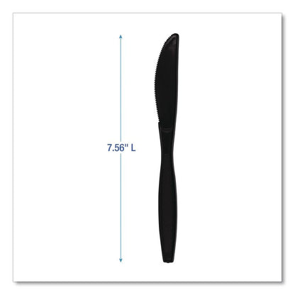 Heavyweight Polypropylene Cutlery, Knife, Plastic, Black, 1,000/Carton