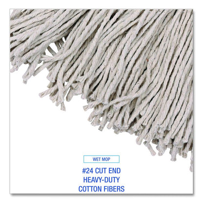 Cotton Cut End Mop Kit, #24 Natural Cotton Head, 60" Yellow Metal/Plastic Handle