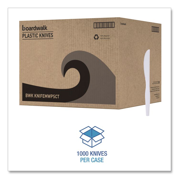 Mediumweight Polystyrene Cutlery, Knife, Plastic, White, 100/Box, 10 Boxes/Carton