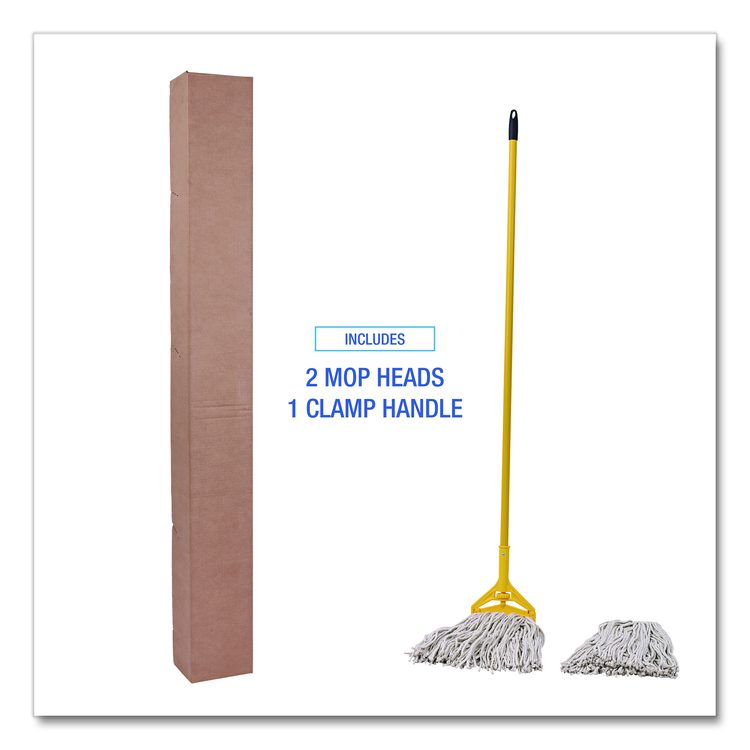 Cotton Cut End Mop Kit, #24 Natural Cotton Head, 60" Yellow Metal/Plastic Handle