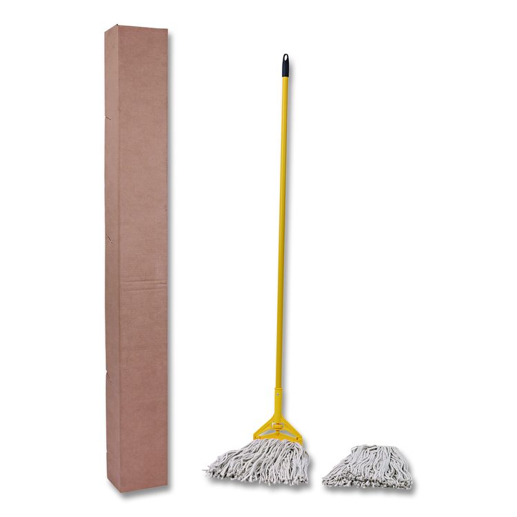 Cotton Cut End Mop Kit, #24 Natural Cotton Head, 60" Yellow Metal/Plastic Handle
