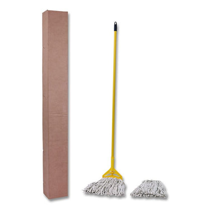 Cotton Cut End Mop Kit, #24 Natural Cotton Head, 60" Yellow Metal/Plastic Handle