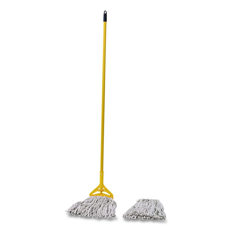 Cotton Cut End Mop Kit, #24 Natural Cotton Head, 60" Yellow Metal/Plastic Handle