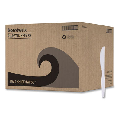 Mediumweight Polystyrene Cutlery, Knife, Plastic, White, 100/Box, 10 Boxes/Carton