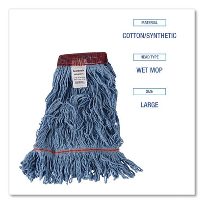Cotton Mop Heads, Cotton/Synthetic, Large, Looped End, Wideband, Blue, 12/Carton