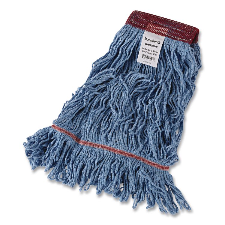 Cotton Mop Heads, Cotton/Synthetic, Large, Looped End, Wideband, Blue, 12/Carton