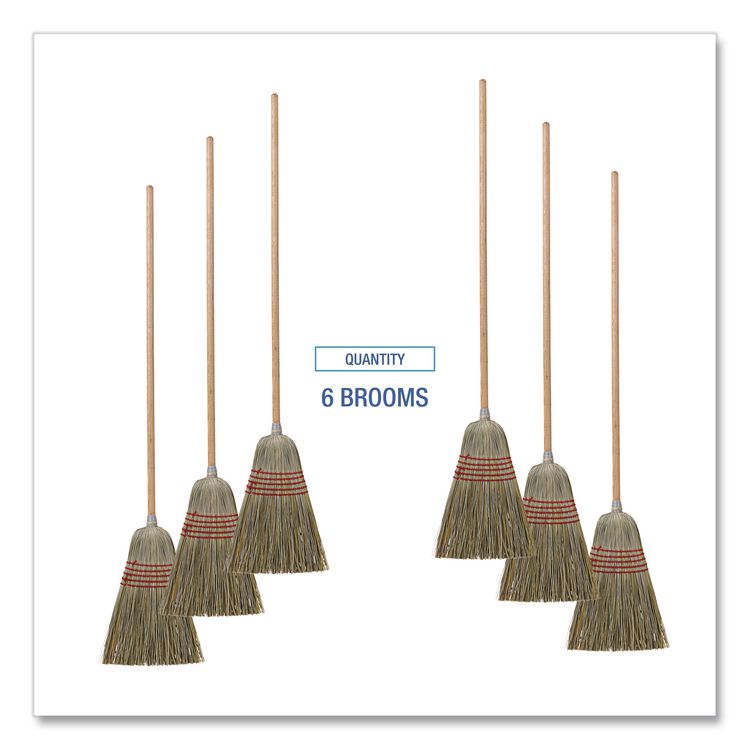 Corn/Fiber Brooms, Corn/Yucca Bristles, 53.5" Overall Length, Natural, 6/Carton