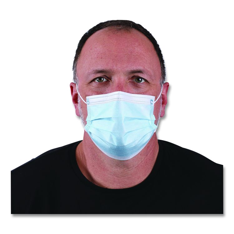 Three-Ply General Use Face Mask, Polypropylene, One Size Fits Most, Blue, 50/Box, 40 Boxes/Carton