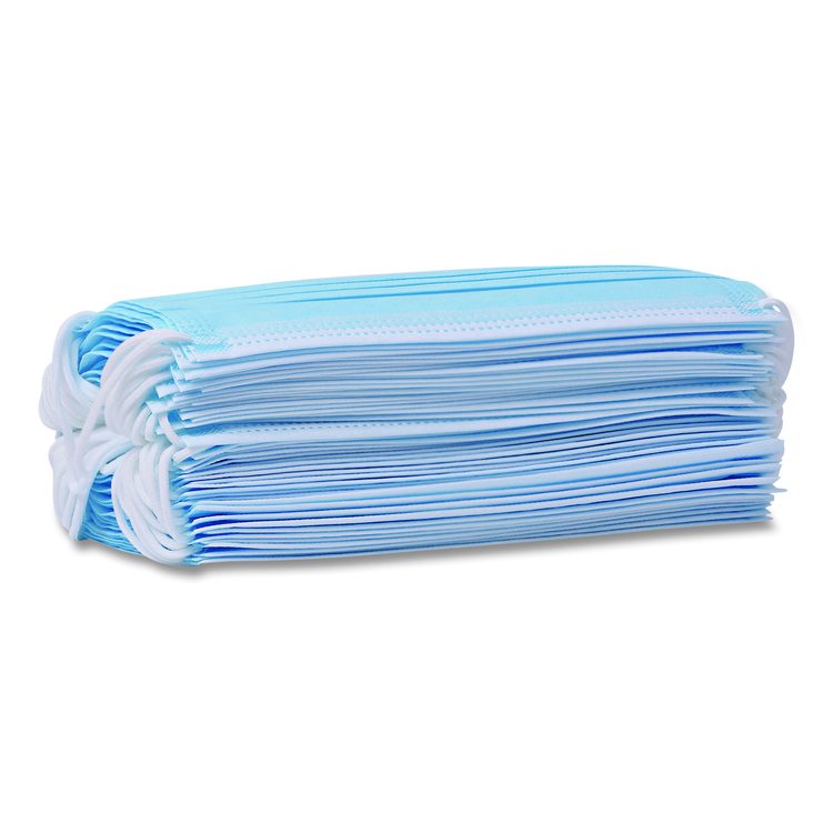 Three-Ply General Use Face Mask, Polypropylene, One Size Fits Most, Blue, 50/Box, 40 Boxes/Carton