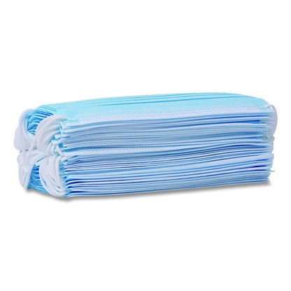 Three-Ply General Use Face Mask, Polypropylene, One Size Fits Most, Blue, 50/Box, 40 Boxes/Carton
