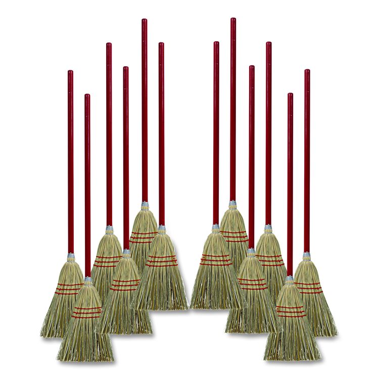 Corn/Fiber Brooms, Corn/Synthetic Fiber Bristles, 36" Overall Length, Gray/Natural, 12/Carton