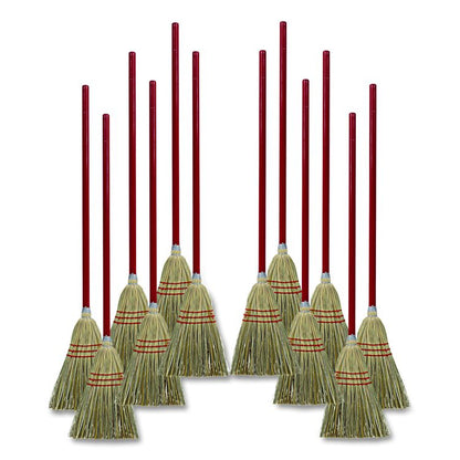 Corn/Fiber Brooms, Corn/Synthetic Fiber Bristles, 36" Overall Length, Gray/Natural, 12/Carton