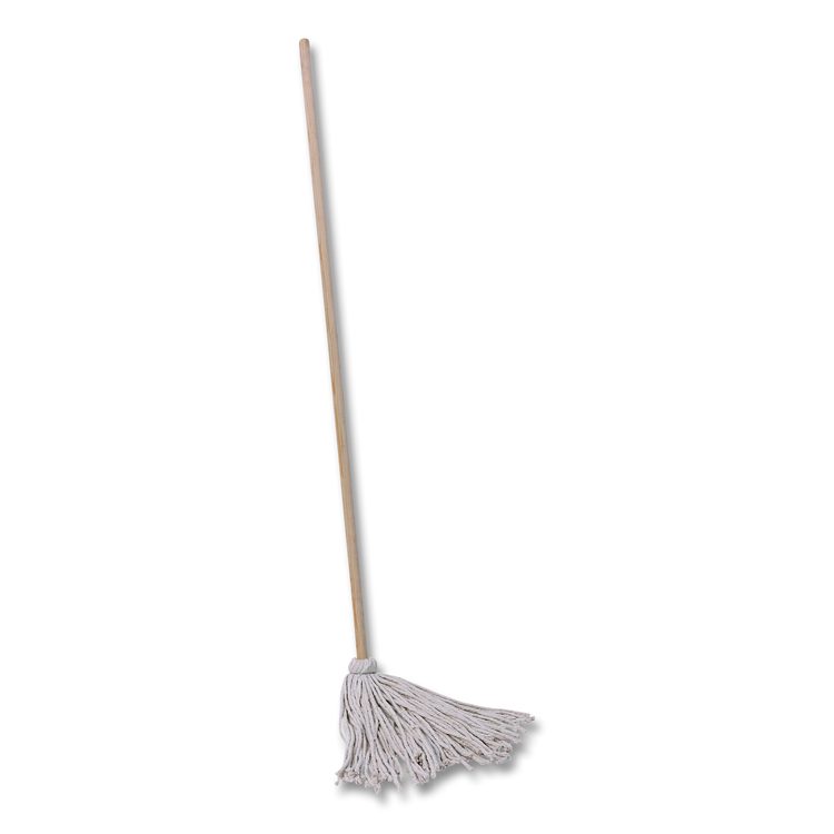 Cotton Deck Mop, #16 White Cotton Head, 50" Wood Handle, 12/Carton