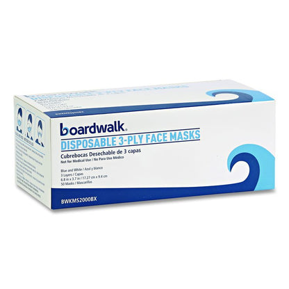 Three-Ply General Use Face Mask, Polypropylene, One Size Fits Most, Blue, 50/Box, 40 Boxes/Carton