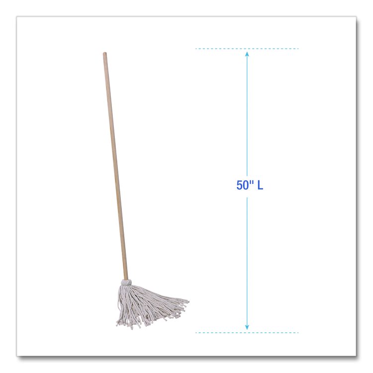 Cotton Deck Mop, #16 White Cotton Head, 50" Wood Handle, 12/Carton