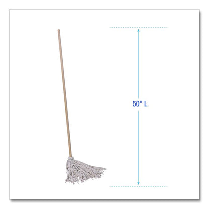 Cotton Deck Mop, #16 White Cotton Head, 50" Wood Handle, 12/Carton