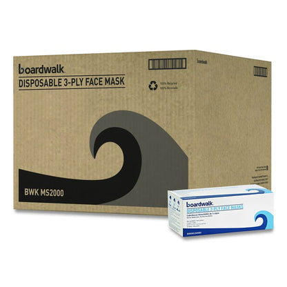 Three-Ply General Use Face Mask, Polypropylene, One Size Fits Most, Blue, 50/Box, 40 Boxes/Carton