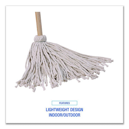 Cotton Deck Mop, #16 White Cotton Head, 50" Wood Handle, 12/Carton