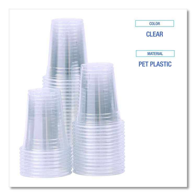 Clear Plastic PET Cups, 12 oz, 50/Sleeve, 20 Sleeves/Carton