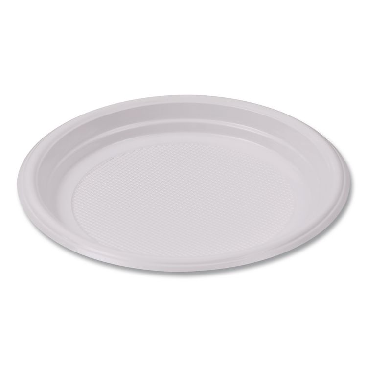 Hi-Impact Plastic Dinnerware, Plate, 9" dia, White, 500/Carton