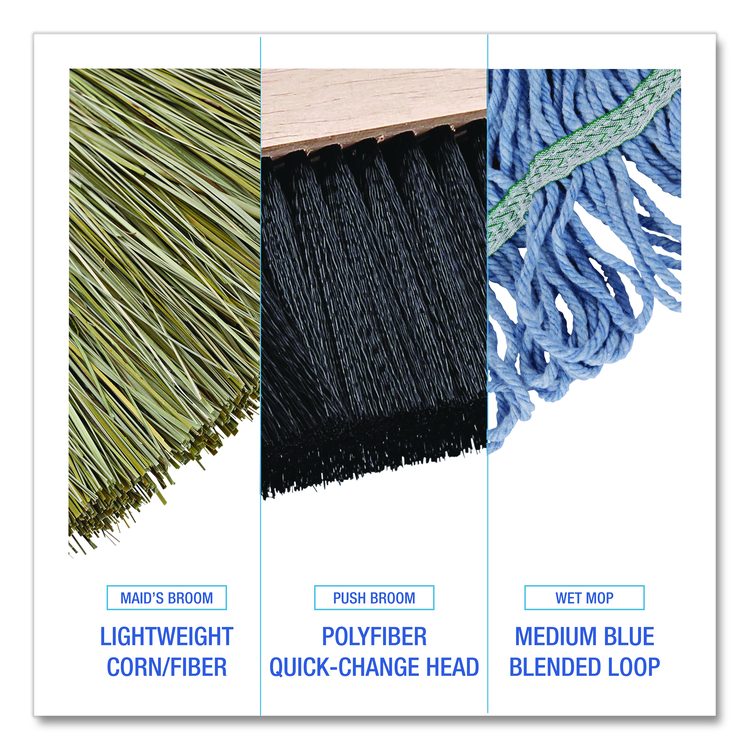 Cleaning Kit, Medium Blue Cotton/Rayon/Synthetic Head, 60" Natural/Yellow Wood/Metal Handle
