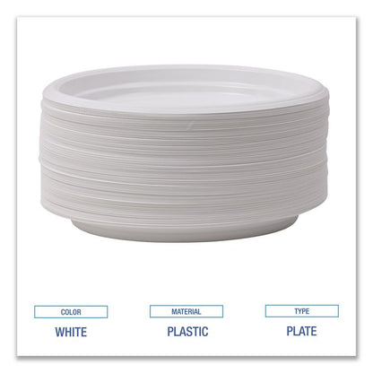 Hi-Impact Plastic Dinnerware, Plate, 9" dia, White, 500/Carton
