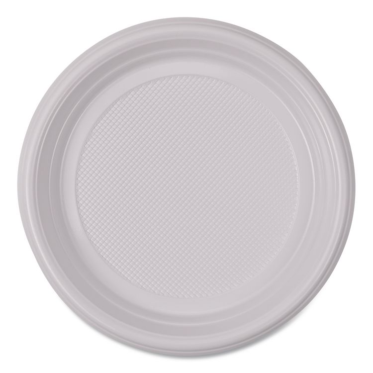 Hi-Impact Plastic Dinnerware, Plate, 9" dia, White, 500/Carton
