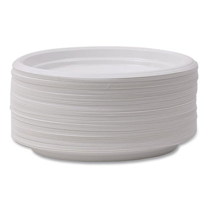 Hi-Impact Plastic Dinnerware, Plate, 9" dia, White, 500/Carton