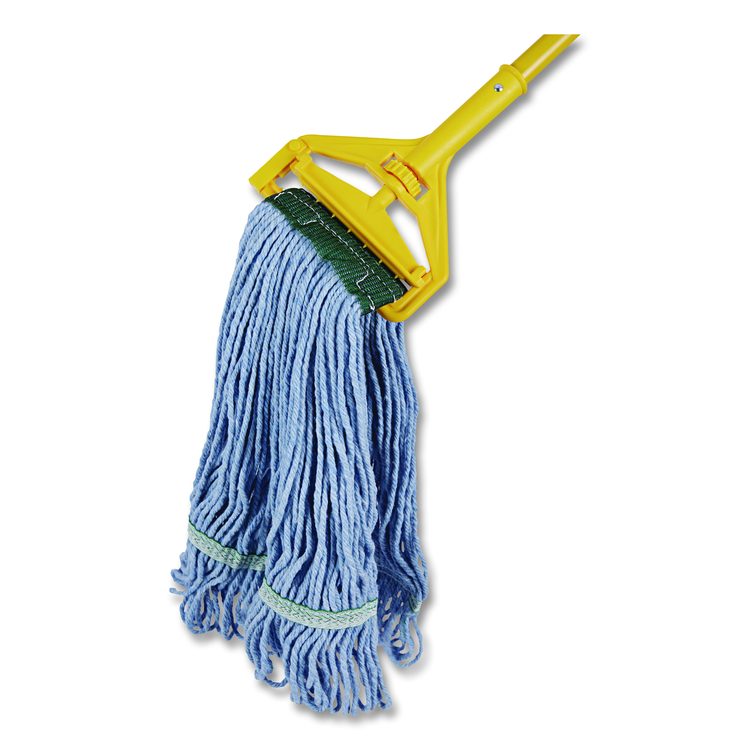 Cleaning Kit, Medium Blue Cotton/Rayon/Synthetic Head, 60" Natural/Yellow Wood/Metal Handle