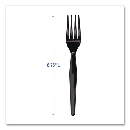 Heavyweight Polystyrene Cutlery, Fork, Plastic, Black, 1,000/Carton