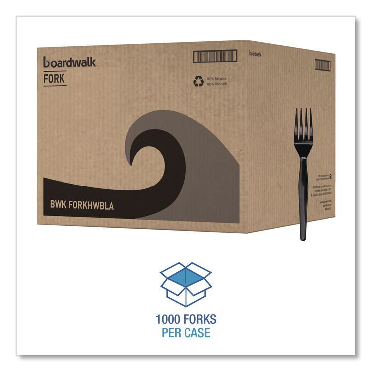Heavyweight Polystyrene Cutlery, Fork, Plastic, Black, 1,000/Carton