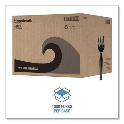 Heavyweight Polystyrene Cutlery, Fork, Plastic, Black, 1,000/Carton