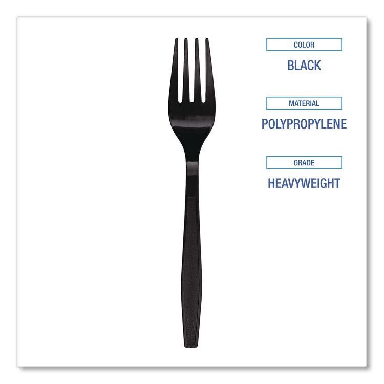 Heavyweight Polypropylene Cutlery, Fork, Plastic, Black, 1,000/Carton