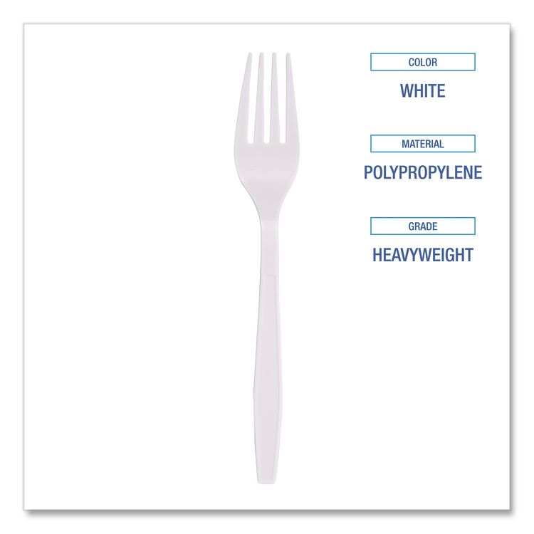 Heavyweight Polypropylene Cutlery, Fork, Plastic, White, 1,000/Carton