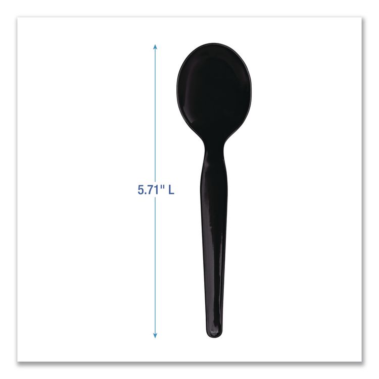 Heavyweight Wrapped Polystyrene Cutlery, Soup Spoon, Plastic, Black, 1,000/Carton