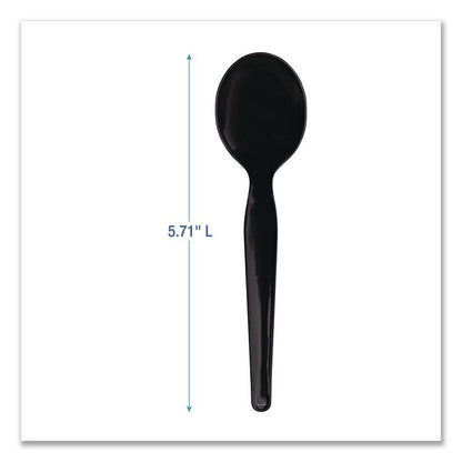 Heavyweight Wrapped Polystyrene Cutlery, Soup Spoon, Plastic, Black, 1,000/Carton
