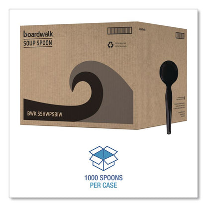 Heavyweight Wrapped Polystyrene Cutlery, Soup Spoon, Plastic, Black, 1,000/Carton