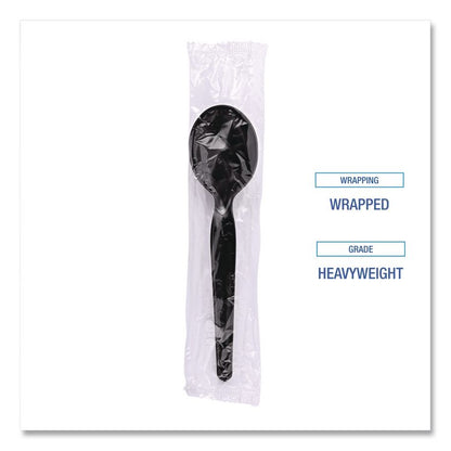 Heavyweight Wrapped Polystyrene Cutlery, Soup Spoon, Plastic, Black, 1,000/Carton