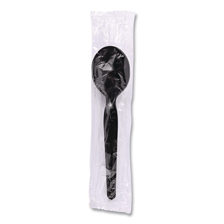 Heavyweight Wrapped Polystyrene Cutlery, Soup Spoon, Plastic, Black, 1,000/Carton