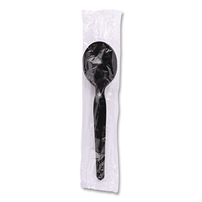 Heavyweight Wrapped Polystyrene Cutlery, Soup Spoon, Plastic, Black, 1,000/Carton