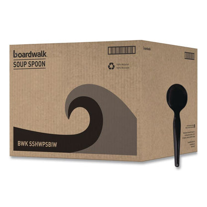 Heavyweight Wrapped Polystyrene Cutlery, Soup Spoon, Plastic, Black, 1,000/Carton