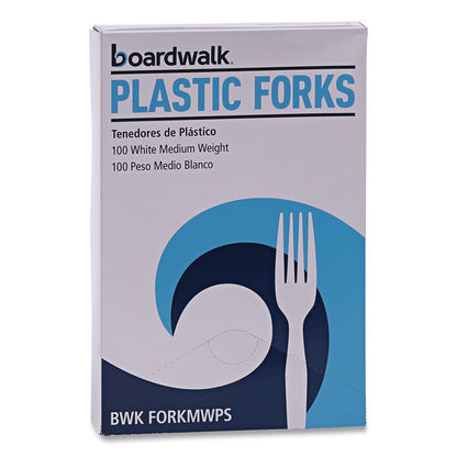 Mediumweight Polystyrene Cutlery, Fork, Plastic, White, 100/Box, 10 Boxes/Carton