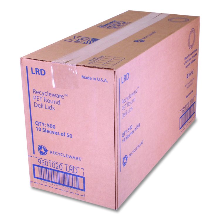 Recycleware Round Deli Container Lids, Flat Plug Fit, Clear, Plastic, 500/Carton