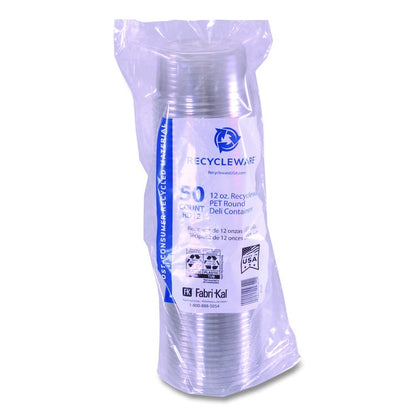 Recycleware Round Deli Container, 12 oz, 4.6" Diameter x 2.3" h, Clear, Plastic, 500/Carton