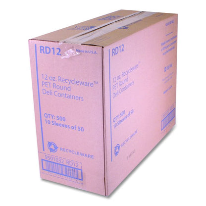 Recycleware Round Deli Container, 12 oz, 4.6" Diameter x 2.3" h, Clear, Plastic, 500/Carton