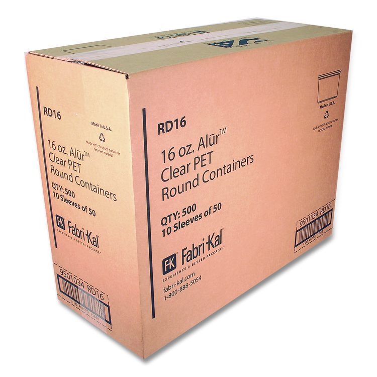 Recycleware Round Deli Container, 16 oz, 4.6" Diameter x 3" h, Clear, Plastic, 500/Carton