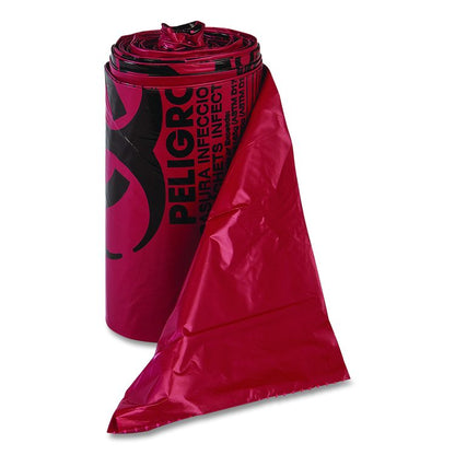 Institutional Low-Density Can Liners, Infectious Waste Biohazard, 10 gal, 1.3 mil, 24 x 23, Red, Interleaved, 25/RL, 10 RL/CT