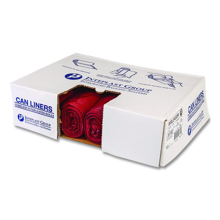 Institutional Low-Density Can Liners, Infectious Waste Biohazard, 10 gal, 1.3 mil, 24 x 23, Red, Interleaved, 25/RL, 10 RL/CT